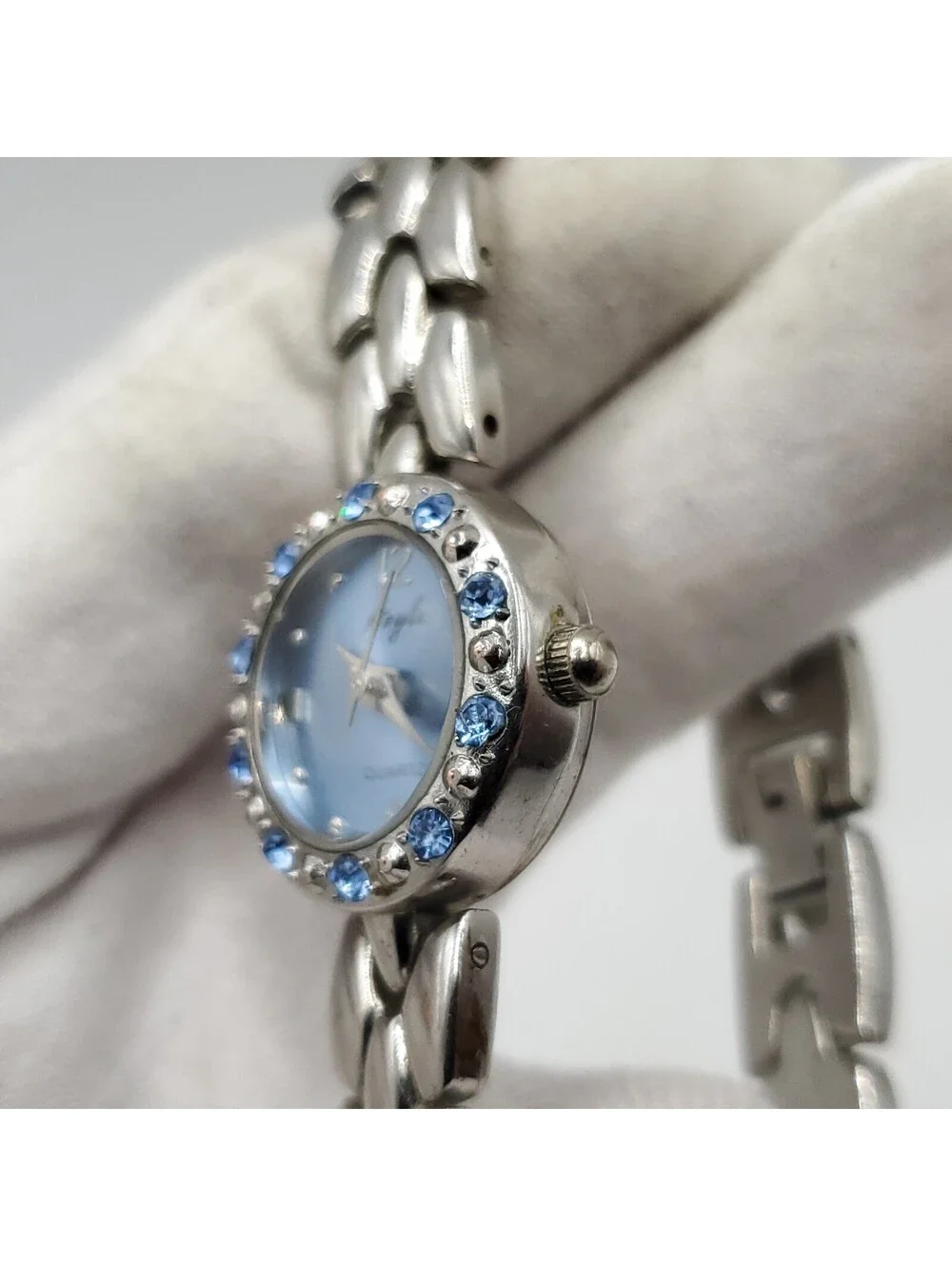 Anylu Quartz Blue Dial And Gem Bezel 21mm Womens Watch New Battery 7